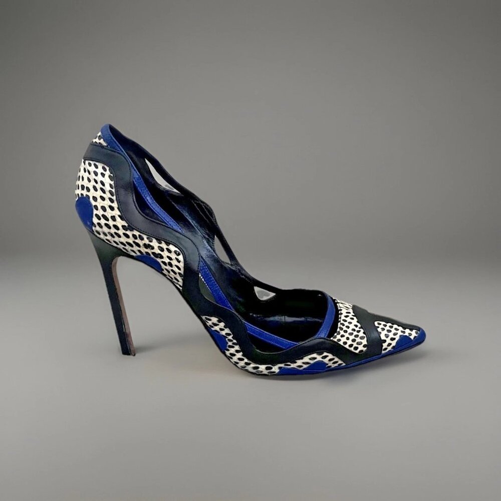 Blue and Black Women's Pointed Toe High Heel Pump